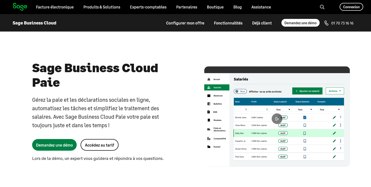 Aperçu Sage Business Cloud Paie