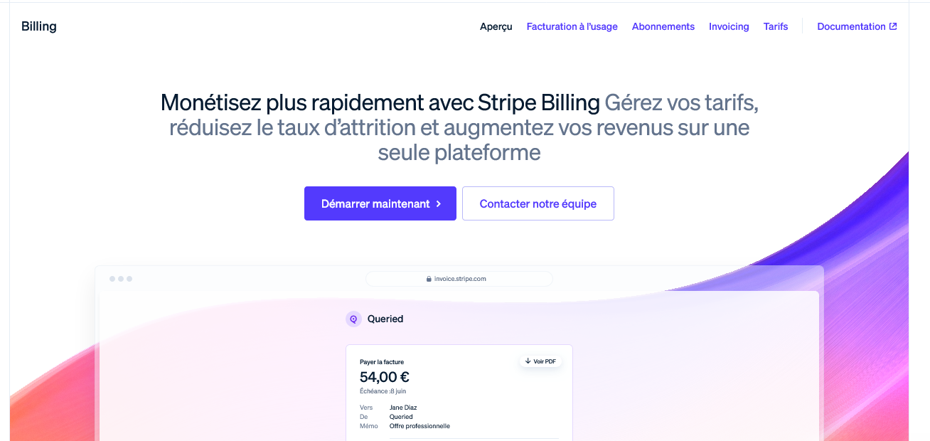 Aperçu Stripe Billing